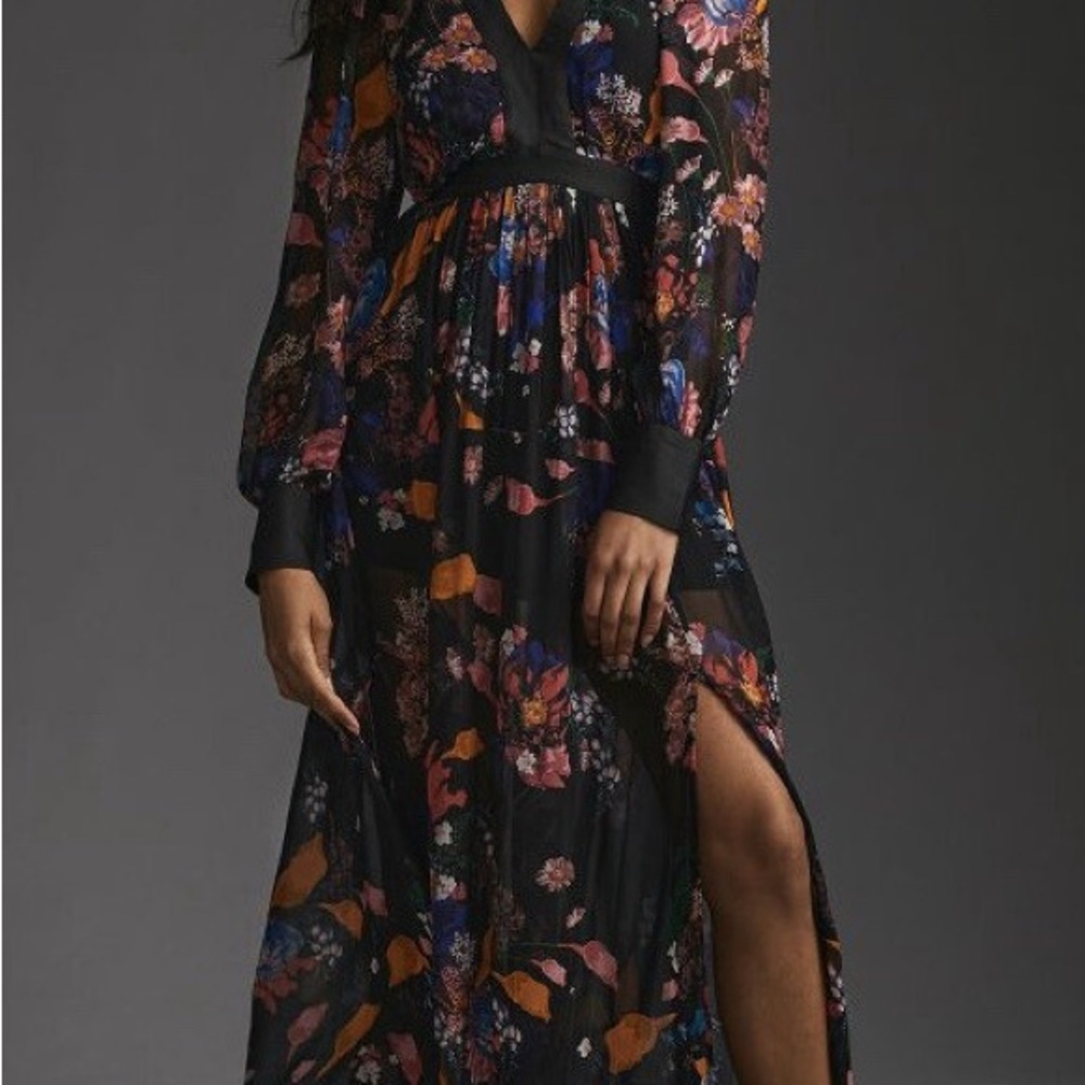 Anthropologie Maeve Deep-V Printed Maxi Dress Size 4